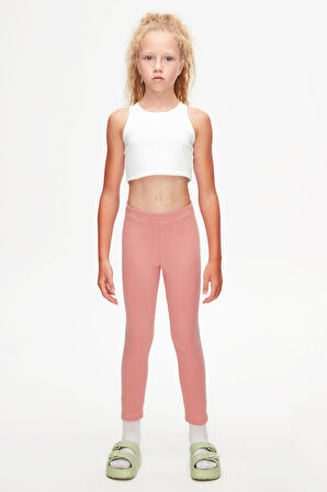 Koyu Pudra Basic Kız Çocuk Kışlık Tayt