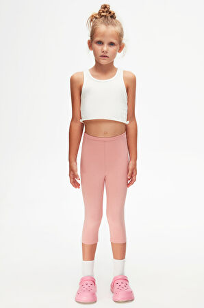 Koyu Pudra Basic Kız Çocuk Diz Altı Tayt Kapri
