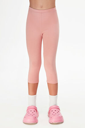 Koyu Pudra Basic Kız Çocuk Diz Altı Tayt Kapri