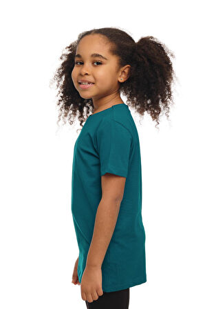Koyu Petrol Basic Unisex Çocuk Sıfır Yaka Kısa Kollu Tişört