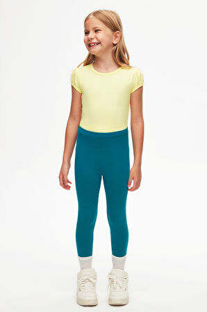 Koyu Petrol Basic Kız Çocuk Yazlık Tayt