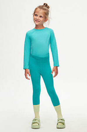 Açık Petrol Basic Kız Çocuk Yazlık Tayt