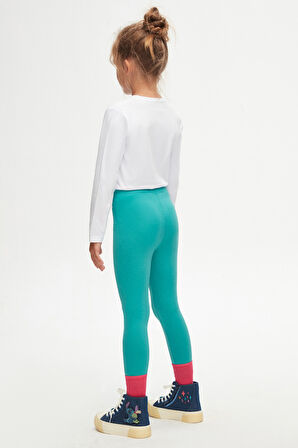 Açık Petrol Basic Kız Çocuk Yazlık Tayt