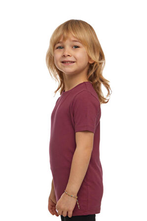 Açık Mürdüm Basic Unisex Çocuk Sıfır Yaka Kısa Kollu Tişört