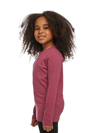 Açık Mürdüm Basic Unisex Çocuk Mevsimlik Sıfır Yaka Uzun Kollu Tişört