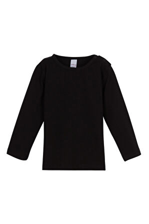 Siyah Basic  Çıtçıtlı Uzun Kollu Bebek Tişört