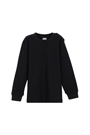 Siyah Basic Kız Bebek Çıtçıtlı Yaka Kışlık Uzun Kollu Tişört