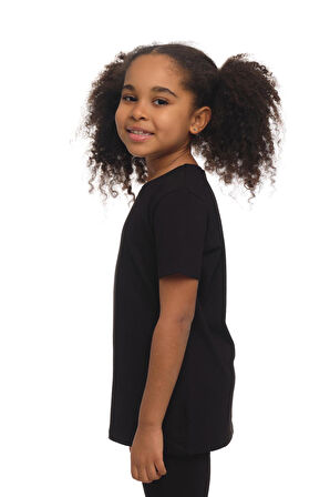 Siyah Basic Unisex Çocuk Sıfır Yaka Kısa Kollu Tişört