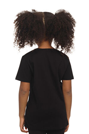 Siyah Basic Unisex Çocuk Sıfır Yaka Kısa Kollu Tişört