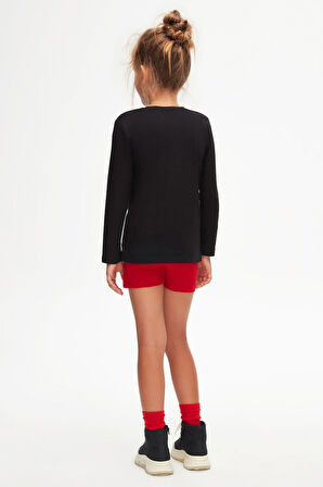 Siyah Basic Unisex Çocuk Mevsimlik Sıfır Yaka Uzun Kollu Tişört