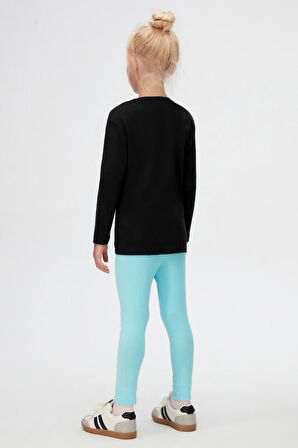 Siyah Basic Unisex Çocuk Kışlık Sıfır Yaka Uzun Kollu Tişört