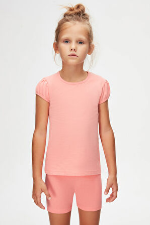 Somon Basic Kız Çocuk Sıfır Yaka Karpuz Kol Tişört