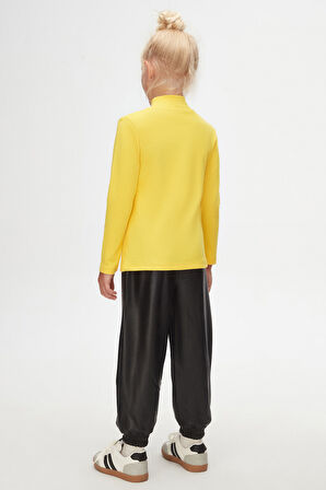 Sarı Basic Kışlık Yarım Balıkçı Yaka Uzun Kollu Kız Çocuk Tişört