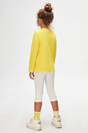 Sarı Basic Unisex Çocuk Mevsimlik Sıfır Yaka Uzun Kollu Tişört