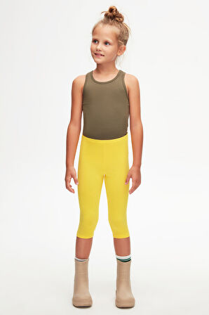 Sarı Basic Kız Çocuk Diz Altı Tayt Kapri
