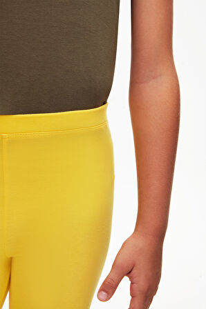 Sarı Basic Kız Çocuk Diz Altı Tayt Kapri