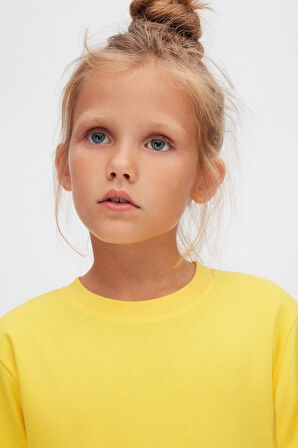 Sarı Basic Unisex Çocuk Kışlık Sıfır Yaka Uzun Kollu Tişört