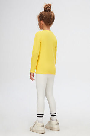 Sarı Basic Unisex Çocuk Kışlık Sıfır Yaka Uzun Kollu Tişört