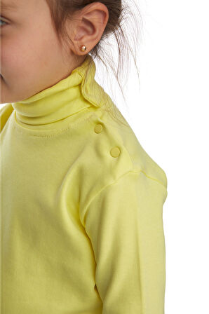 Açık Sarı Basic Kız Çocuk Çıtçıtlı Tam Balıkçı Yaka Şardonlu Kışlık Uzun Kollu Tişört