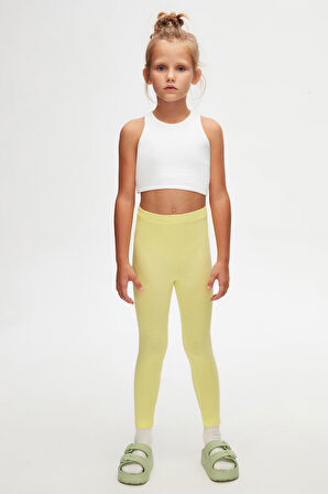 Açık Sarı Basic Kız Çocuk Yazlık Tayt