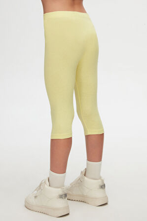 Açık Sarı Basic Kız Çocuk Diz Altı Tayt Kapri