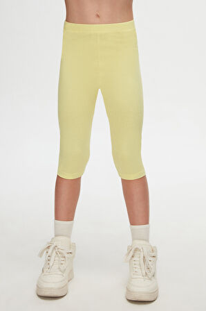 Açık Sarı Basic Kız Çocuk Diz Altı Tayt Kapri