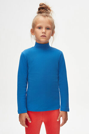 Saks Basic Kışlık Yarım Balıkçı Yaka Uzun Kollu Kız Çocuk Tişört