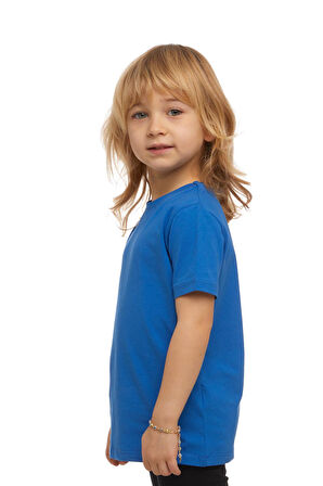 Saks Basic Unisex Çocuk Sıfır Yaka Kısa Kollu Tişört