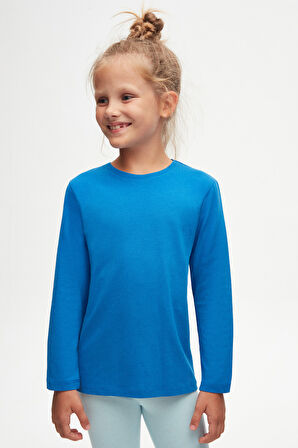 Saks Basic Unisex Çocuk Mevsimlik Sıfır Yaka Uzun Kollu Tişört