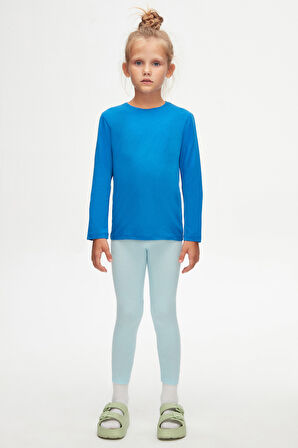 Saks Basic Unisex Çocuk Mevsimlik Sıfır Yaka Uzun Kollu Tişört