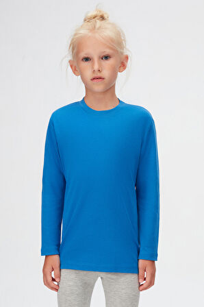 Saks Basic Unisex Çocuk Kışlık Sıfır Yaka Uzun Kollu Tişört