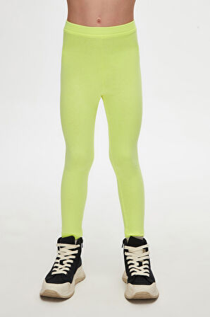 Neon Sarı Basic Kız Çocuk Yazlık Tayt