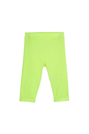 Neon Sarı Basic Kız Çocuk Diz Altı Tayt Kapri