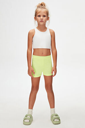 Neon Sarı Basic Kız Çocuk Dans Şort