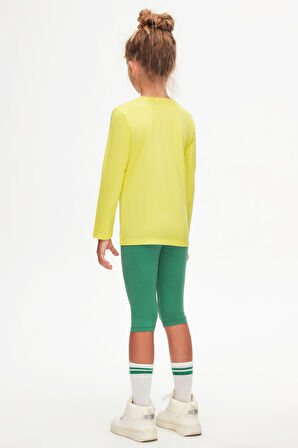 Fosforlu Sarı Basic Unisex Çocuk Mevsimlik Sıfır Yaka Uzun Kollu Tişört