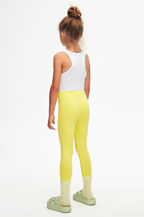 Fosforlu Sarı Basic Kız Çocuk Yazlık Tayt