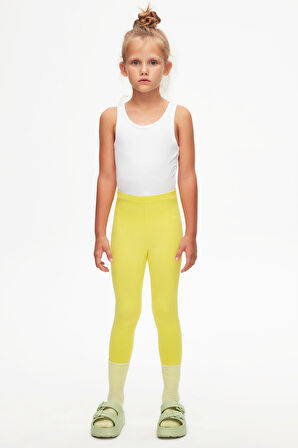 Fosforlu Sarı Basic Kız Çocuk Yazlık Tayt