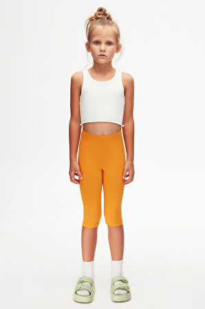 Kadmium Sarı Basic Kız Çocuk Diz Altı Tayt Kapri