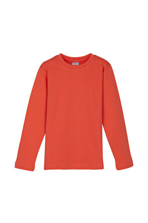 Turuncu Basic Kışlık Sıfır Yaka Uzun Kollu Kız Çocuk Tişört