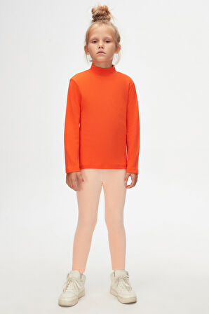 Turuncu Basic Kışlık Yarım Balıkçı Yaka Uzun Kollu Kız Çocuk Tişört