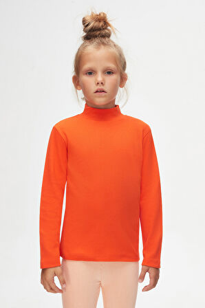 Turuncu Basic Kışlık Yarım Balıkçı Yaka Uzun Kollu Kız Çocuk Tişört