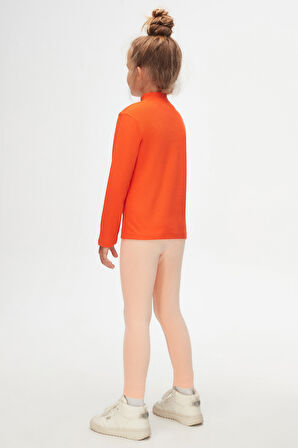 Turuncu Basic Kışlık Yarım Balıkçı Yaka Uzun Kollu Kız Çocuk Tişört