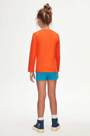 Turuncu Basic Unisex Çocuk Mevsimlik Sıfır Yaka Uzun Kollu Tişört