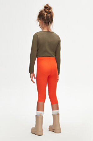 Turuncu Basic Kız Çocuk Diz Altı Tayt Kapri