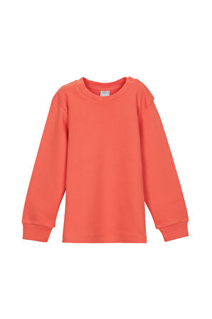 Açık Turuncu Basic Kız Çocuk Çıtçıtlı Sıfır Yaka Kışlık Uzun Kol Tişört