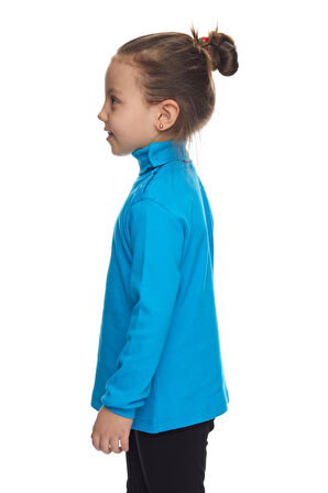 Koyu Turkuaz Basic Kız Çocuk Çıtçıtlı Tam Balıkçı Yaka Şardonlu Kışlık Uzun Kollu Tişört