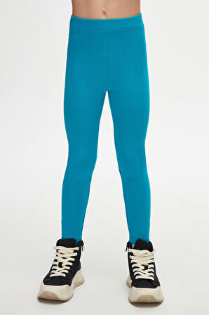 Koyu Turkuaz Basic Kız Çocuk Kışlık Tayt