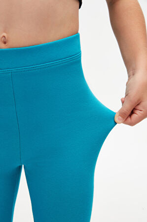 Koyu Turkuaz Basic Kız Çocuk Kışlık Tayt