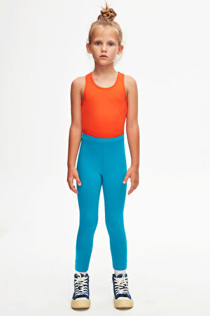 Koyu Turkuaz Basic Kız Çocuk Yazlık Tayt