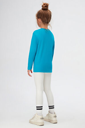 Koyu Turkuaz Basic Unisex Çocuk Kışlık Sıfır Yaka Uzun Kollu Tişört